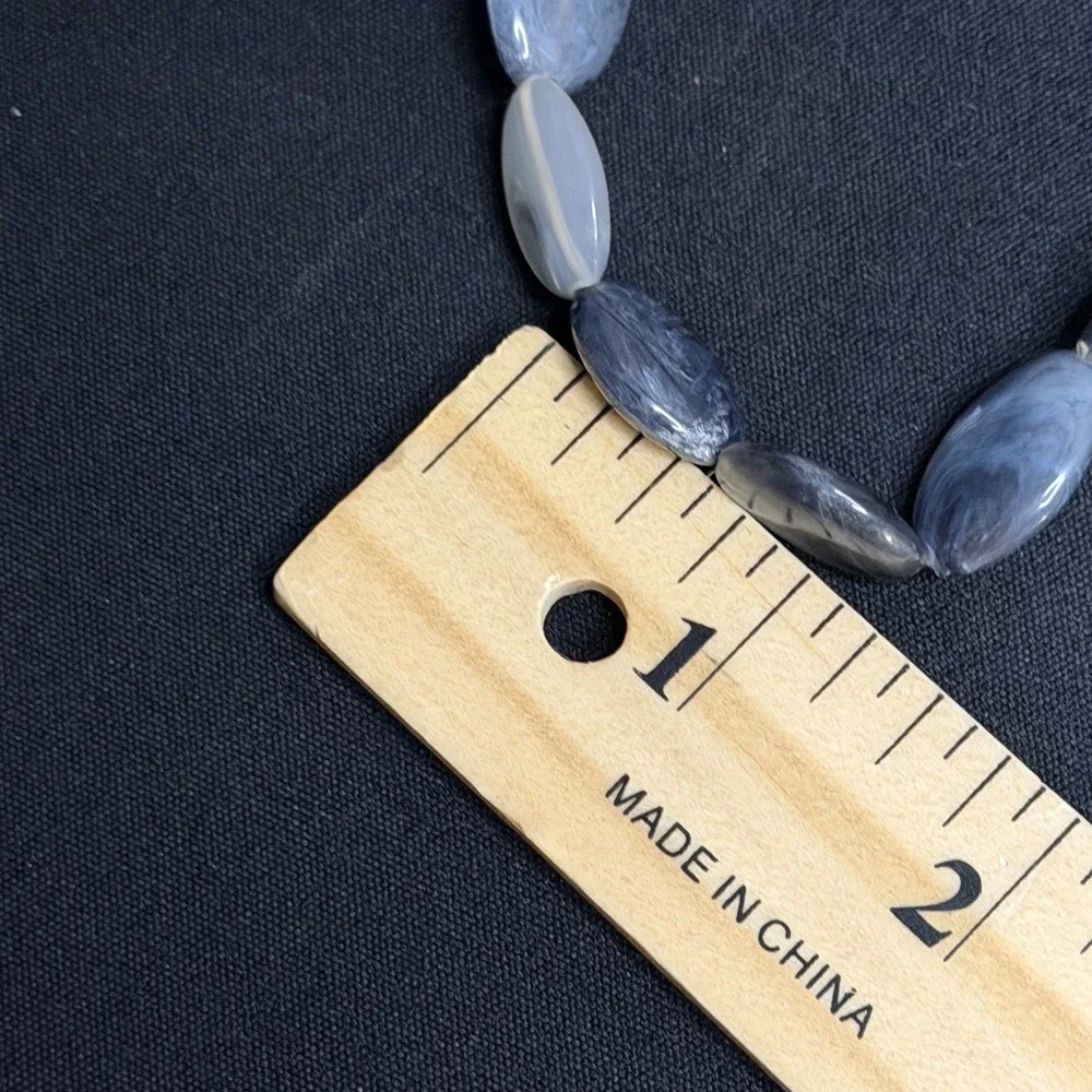 Stretch Bracelet Set Women 7in Grey Marbled‎ Resin Oval Bead 3pc